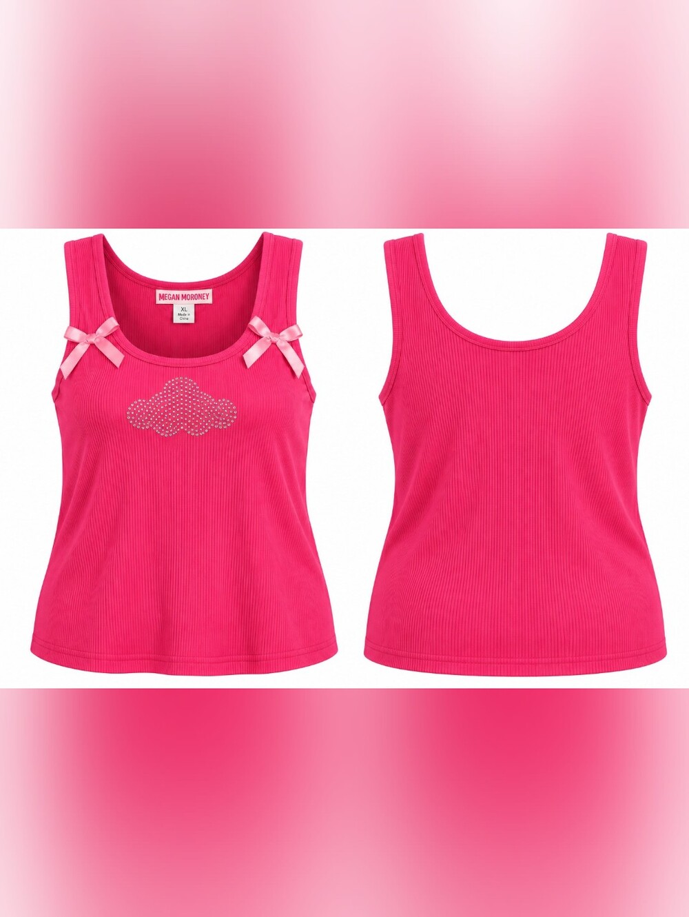 Megan Moroney Cloud 9 Pink Rhinestone Ribbed Tank Top XL NWT Y2K Concert Cowgirl